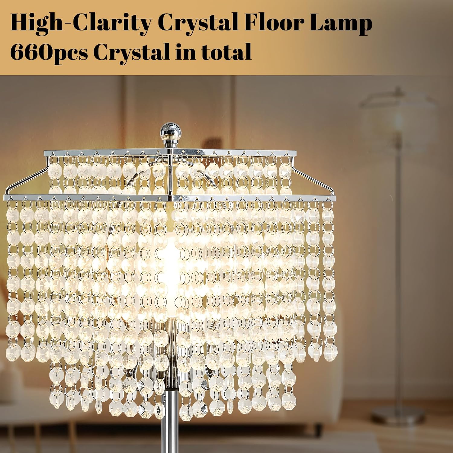 Crystal Floor Lamp Modern Standing Light Foot Switch Energy Class A+++ Home Decor