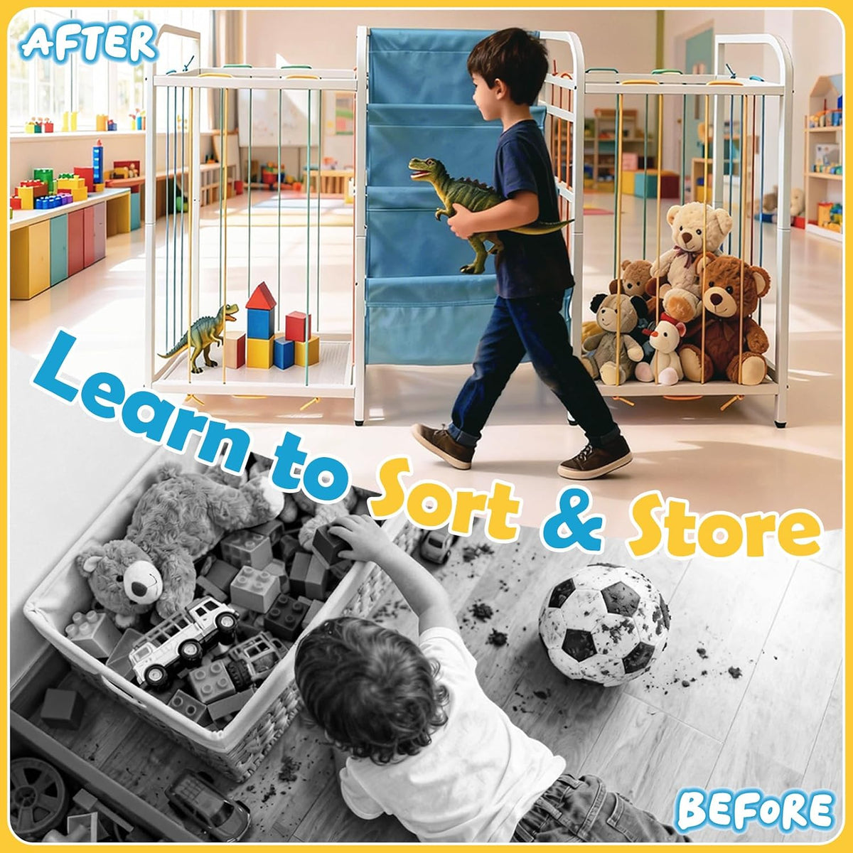 Kids Toy Storage Organiser 3 Tier Bookshelf Montessori White Blue Nursery Unit