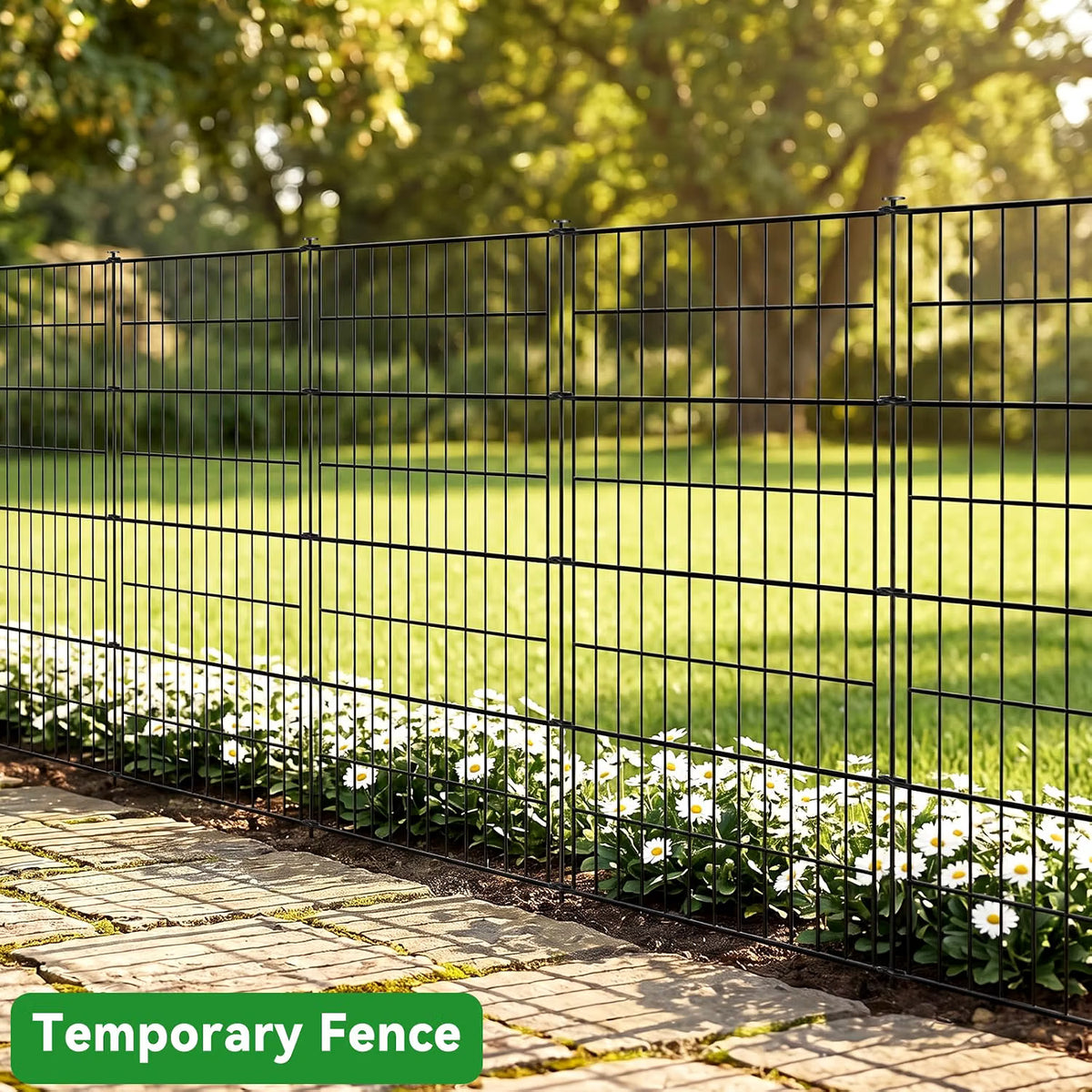 Decorative Metal Garden Fence 101cm x 3.5m 5 Panels Outdoor Border ARIFARO Black