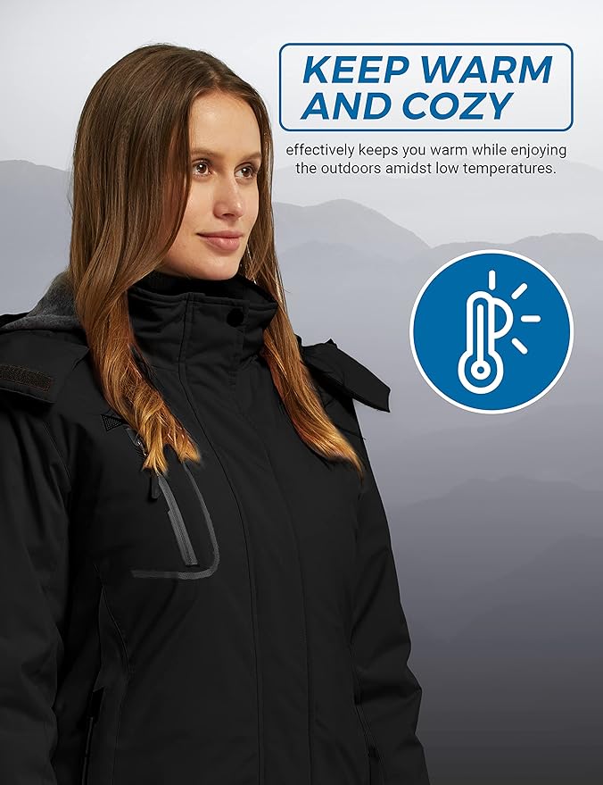 Wantdo Women's Warm Ski Jacket Waterproof Hooded Snowboarding, Size L