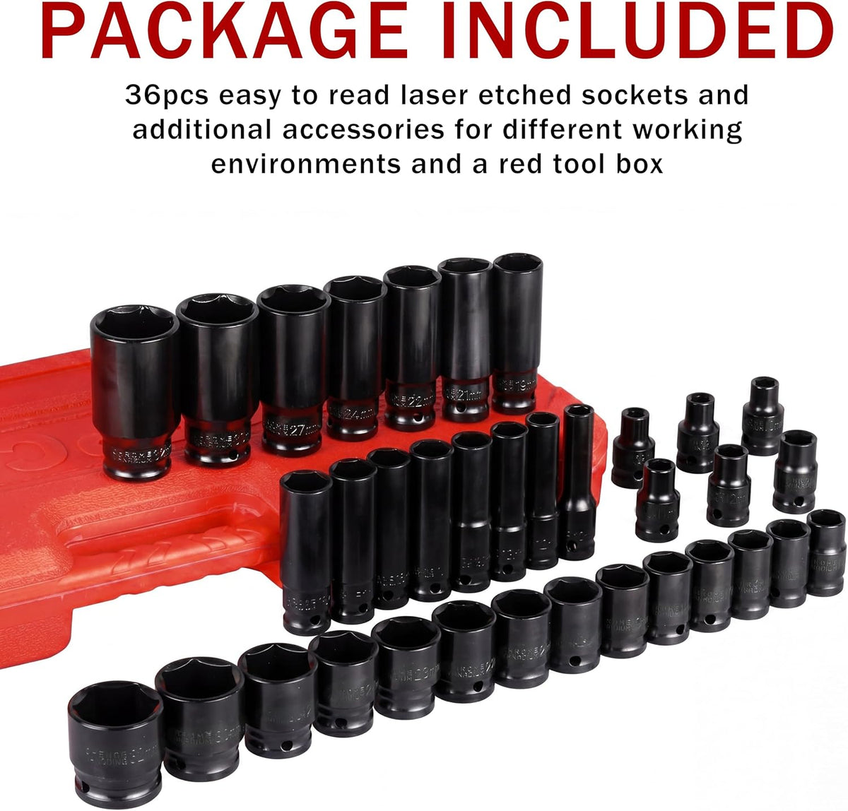 Impact Socket Set 35PCS 1/2 Inch Drive Deep Sockets Workshop Mechanic Tool Kit