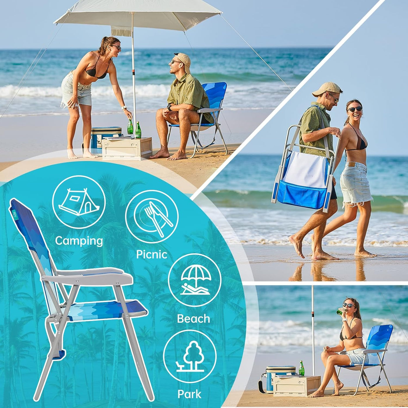 Folding Beach Chair Lightweight Portable High Back Armrest WEJOY