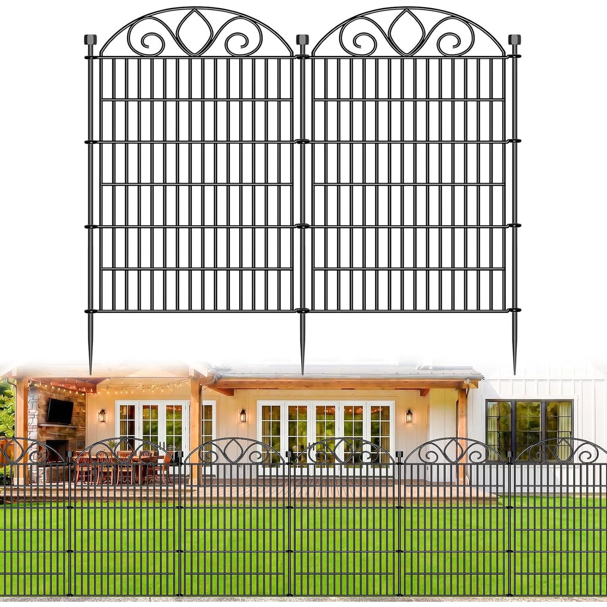 No Dig Garden Fence 112cm High 360cm Long 5 Panels Decorative Outdoor Border