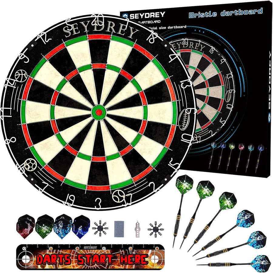 Dartboard Set Steel Tip 6 Darts 12 Flights Rotating Number Ring Bullseye Game Kit