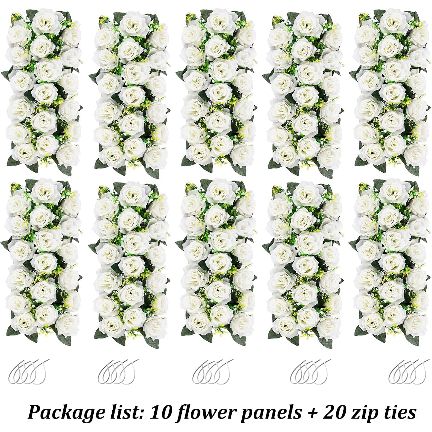 BLOSMON Artificial White Rose Centerpiece, 10 Pcs Silk Flowers for Wedding Decor