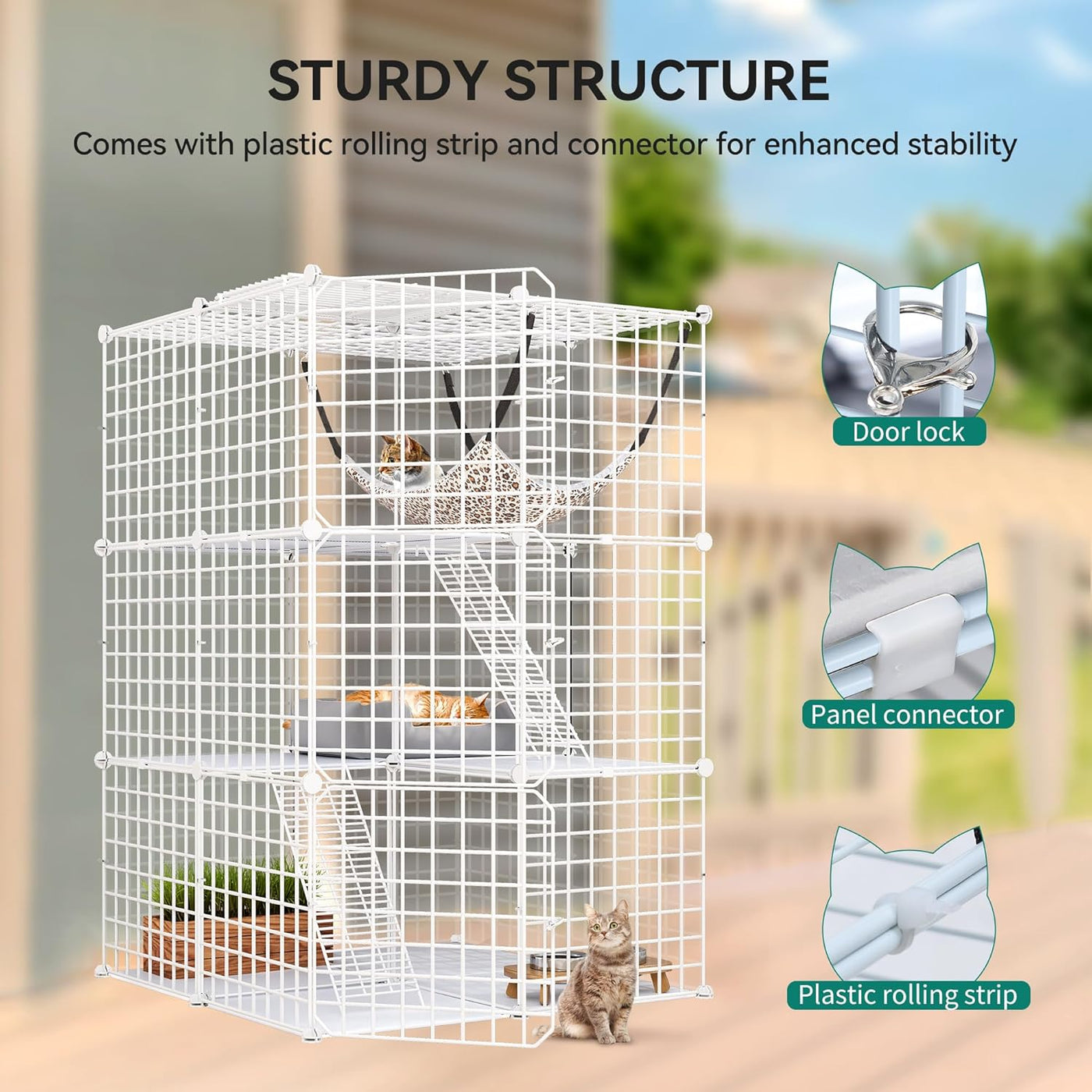 Cat Cage Indoor 3 Tier DIY Playpen Hammock Small Animals 72x72x107cm YITAHOME