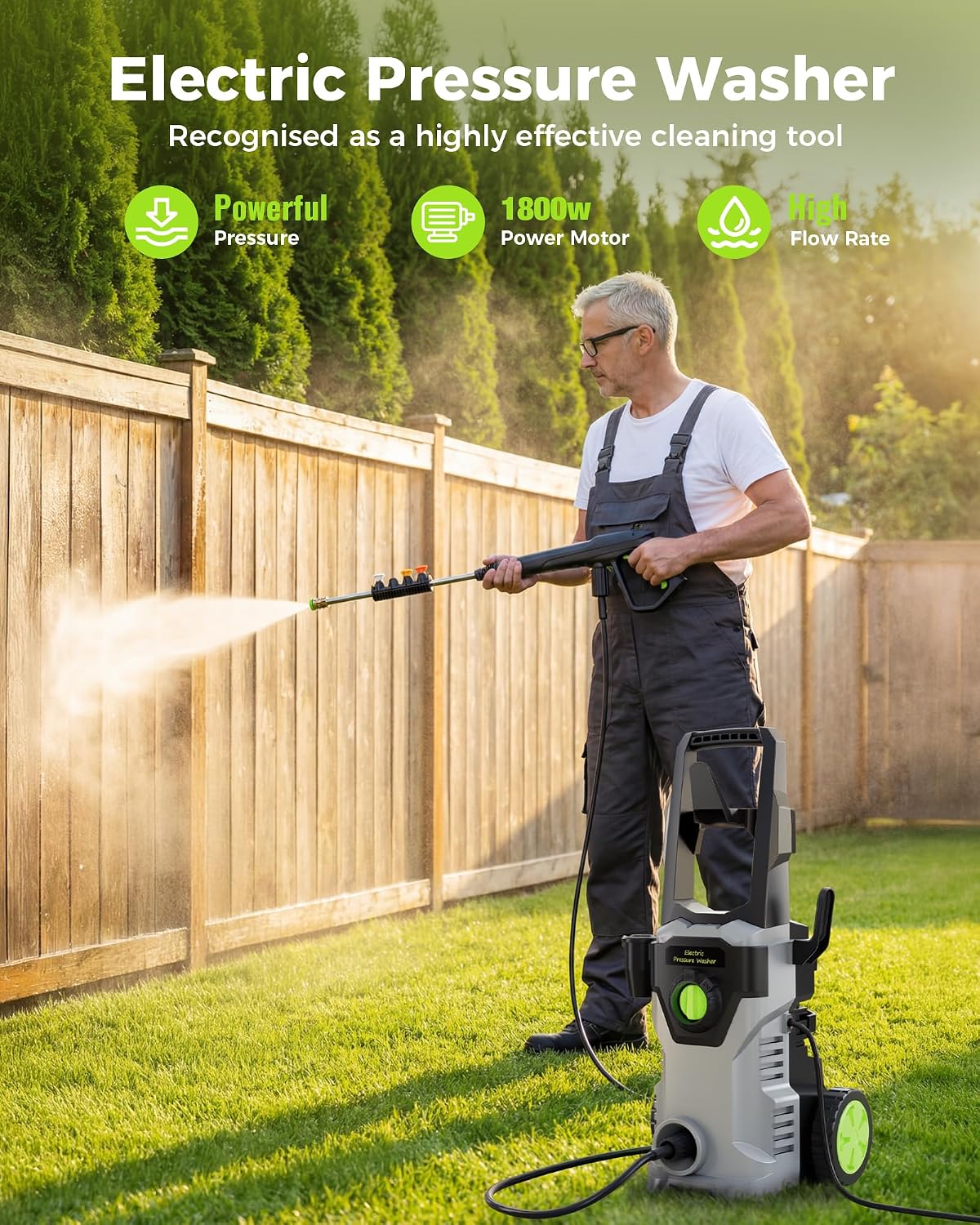 Pressure Washer 160 Bar 450L/H Electric Jet Wash Foam Cannon 4 Nozzles ETOOLAB