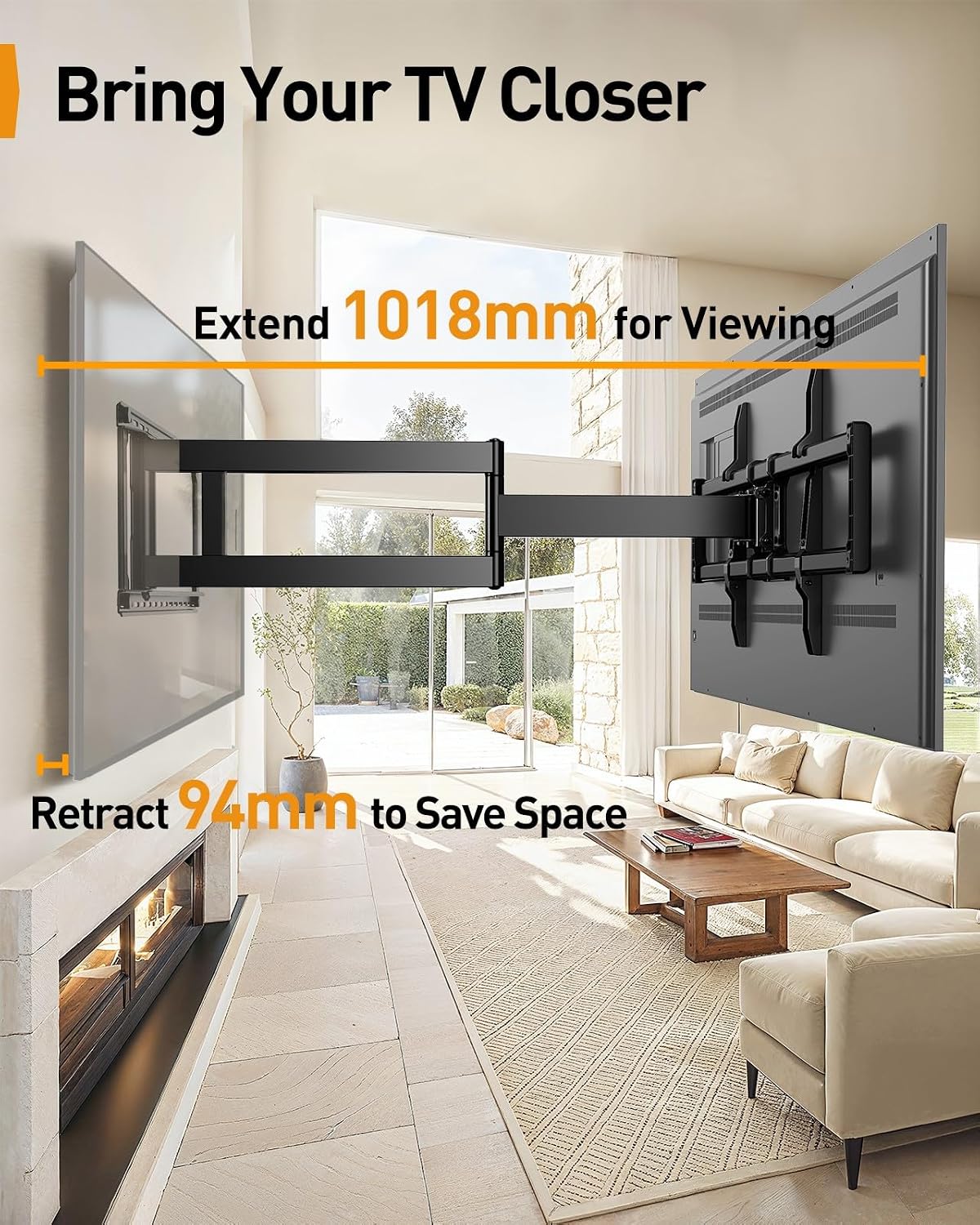 TV Wall Bracket 42-97 Inch 1018mm Long Arm 68kg Full Motion VESA 800x400 Perlegear