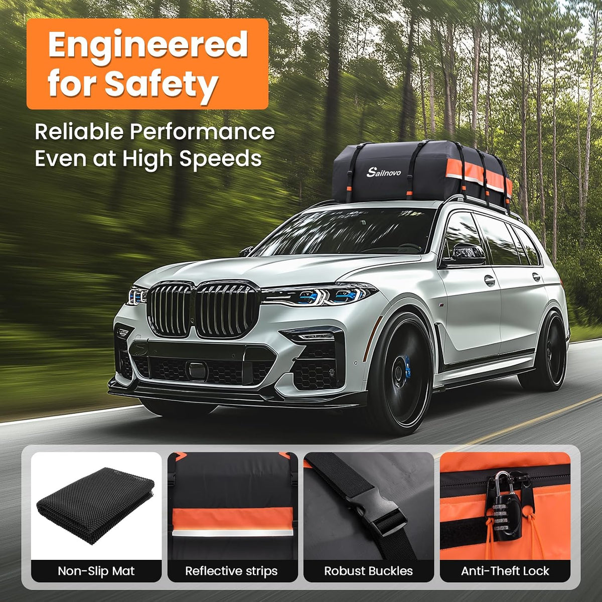 Car Roof Bag 21 Cu Ft 595L Waterproof Foldable Soft Roof Box Sailnovo Cargo Carrier