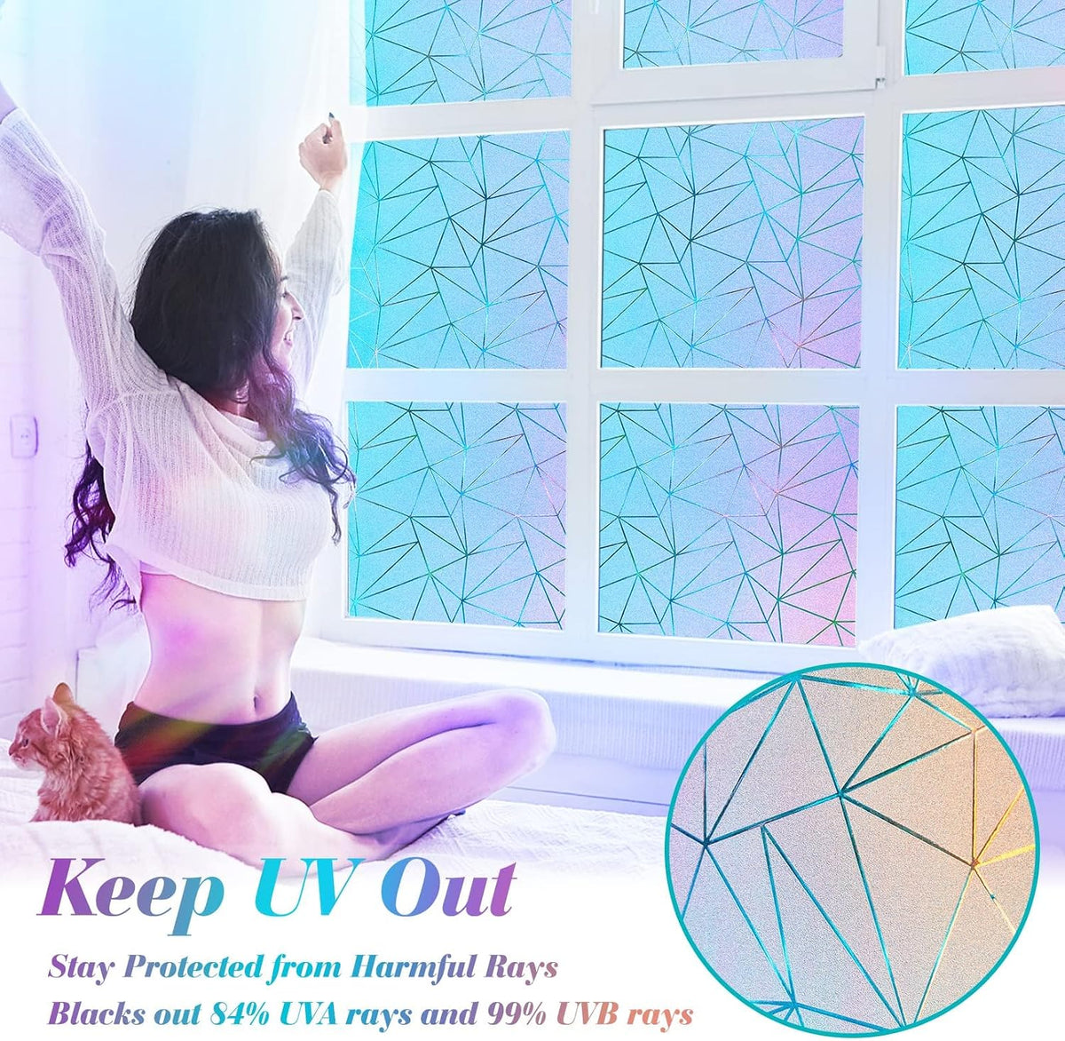 Rainbow Window Film 90x200cm Frosted Privacy Stained Glass Anti UV Beautysaid