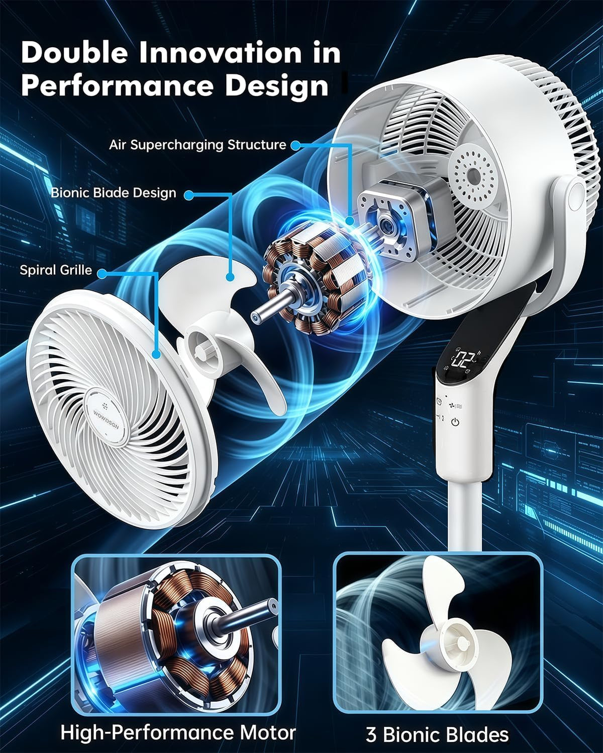 Air Circulator Fan 8 Speed Quiet 22dB Oscillating Remote Adjustable WOWDSGN
