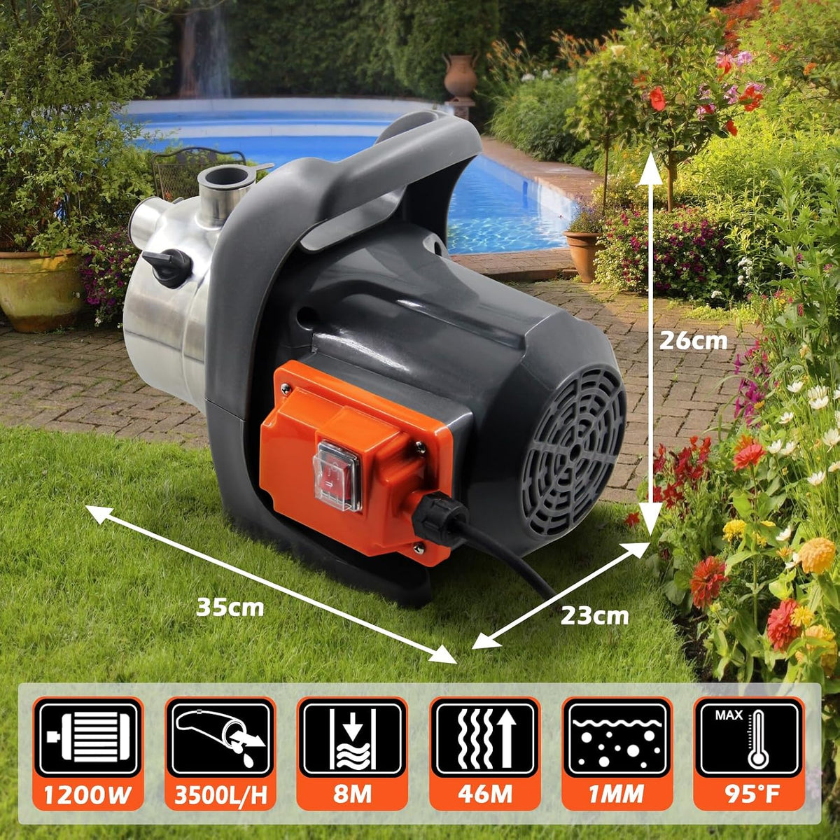 Garden Booster Pump 1200W 3500L/H 4.6 Bar Stainless Steel Jet Pump VEATON 46m