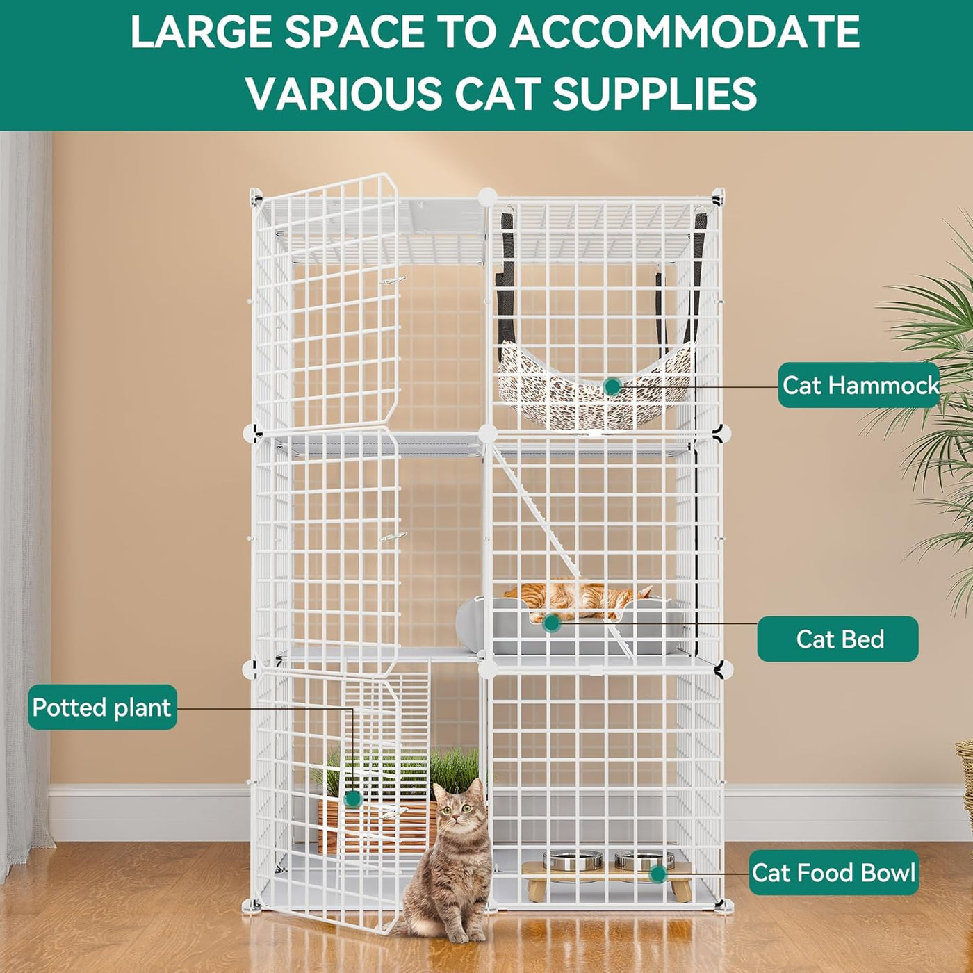 Cat Cage Indoor 3 Tier DIY Playpen Hammock Small Animals 72x72x107cm YITAHOME