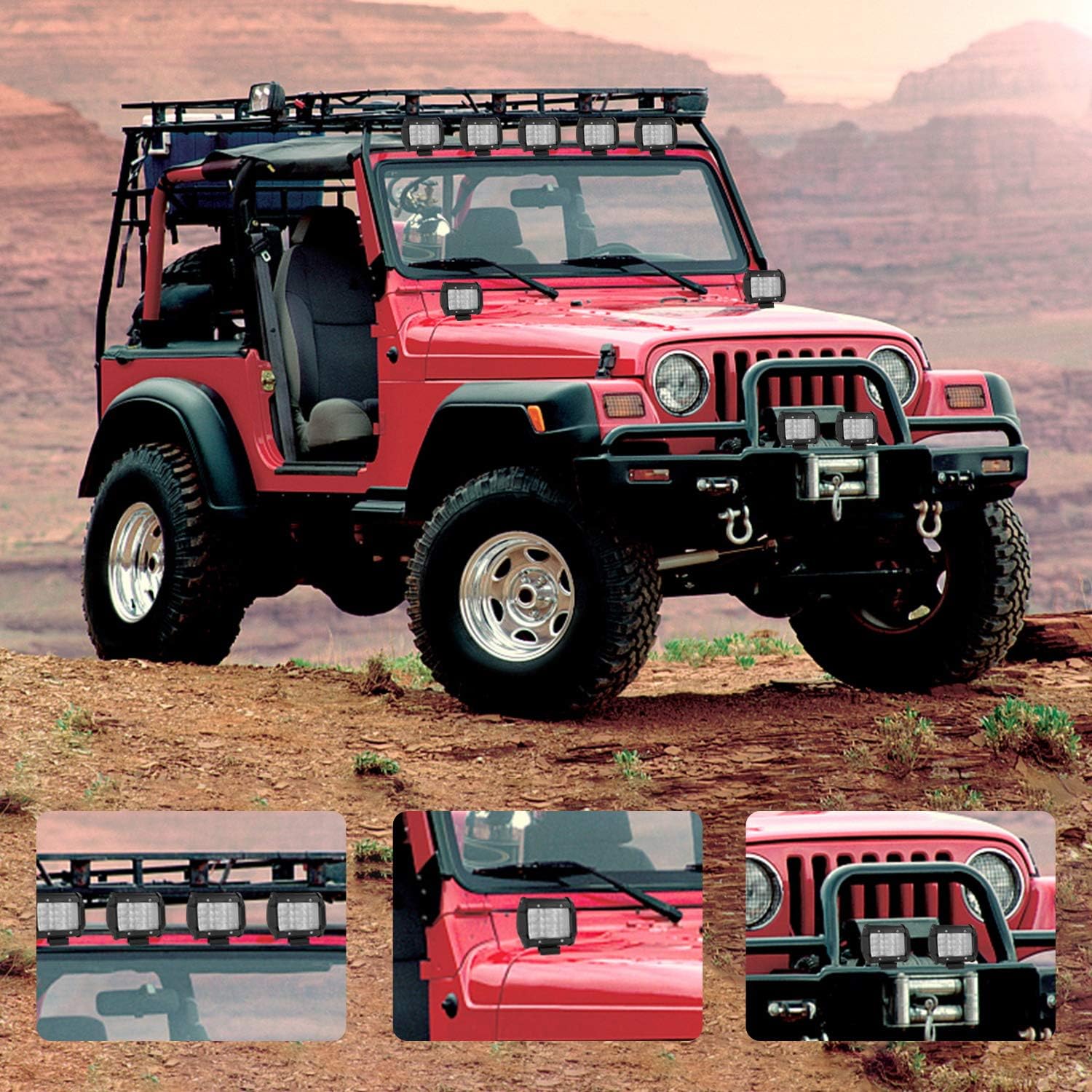 LED Work Light Bar 4 Inch 72W 7200LM Spot Fog Lights Pair YUGUANG