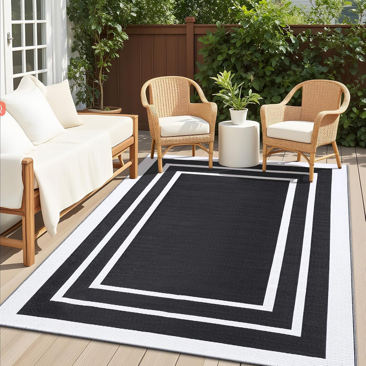 Outdoor Rug 240x300cm Waterproof Black White Patio Garden Carpet Homaxy