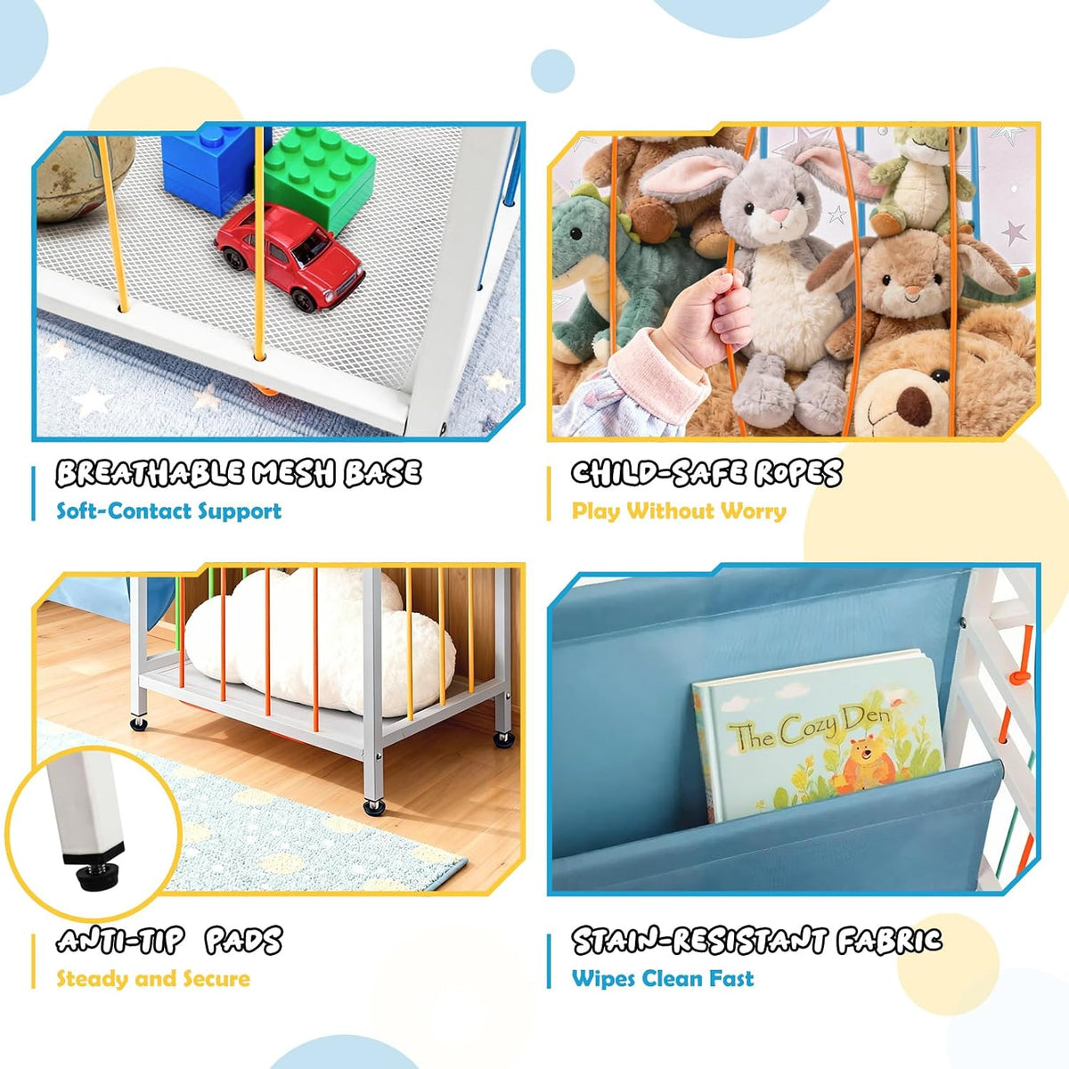 Kids Toy Storage Organiser 3 Tier Bookshelf Montessori White Blue Nursery Unit
