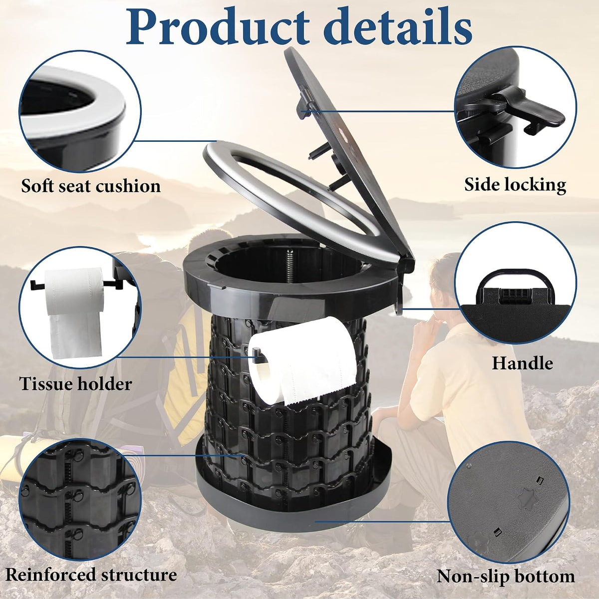 Portable Camping Toilet 600lbs Foldable 15.8 Inch Adjustable ALEVMOOM L Adults