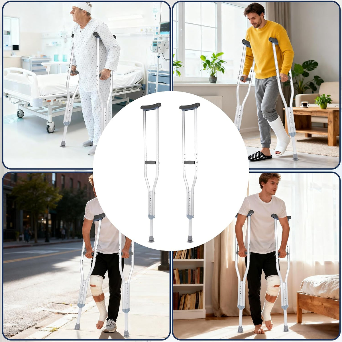 Underarm Crutches Set of 2 Adjustable Aluminium 150kg Padded Handles Large