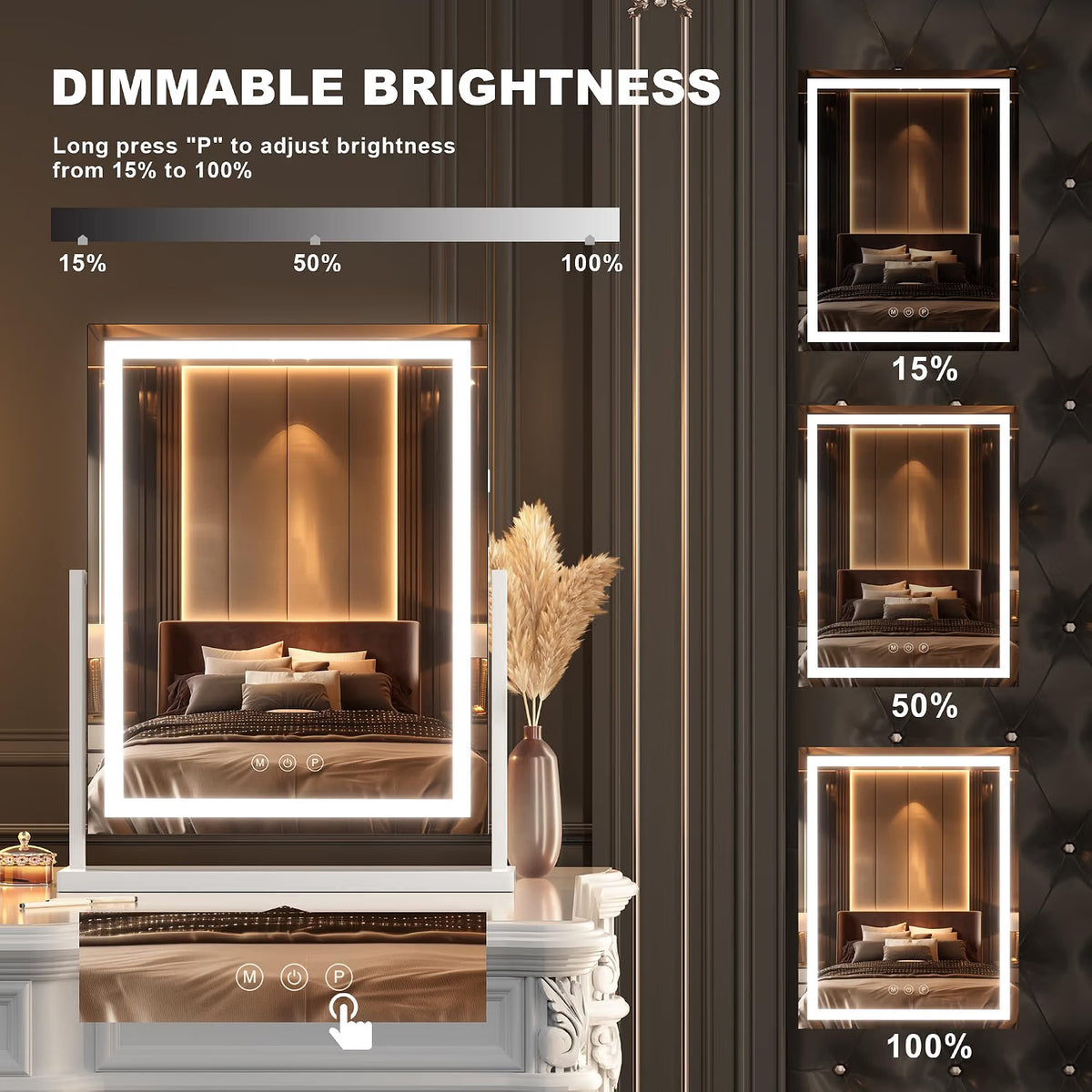 Vanity Mirror 44x56cm LED Lights 10X Magnification 3 Modes White Hasipu