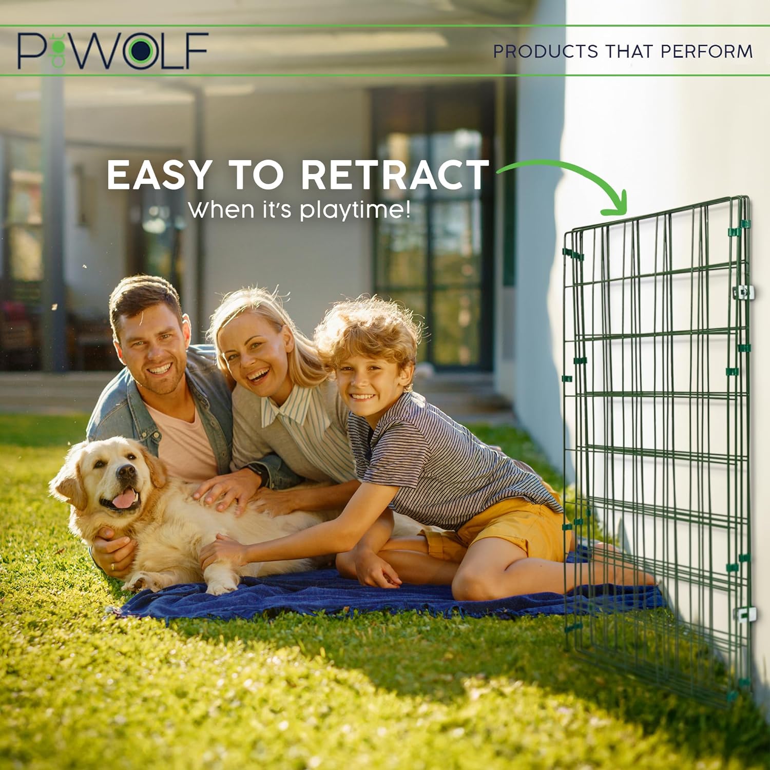 P Dot Wolf Dog Pen 10ft Flexible Playpen Fence for Outdoor & Indoor, Puppy Cage