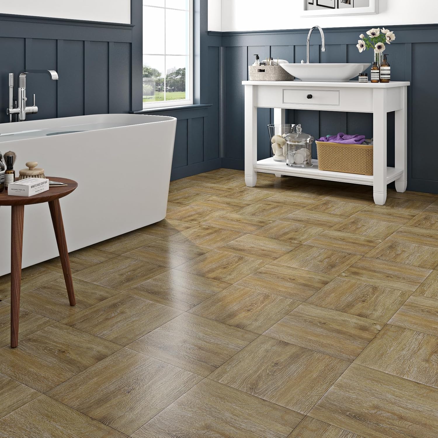Peel Stick Vinyl Floor Tiles 30x30cm Oak Wood Effect Waterproof 32PCS Livelynine