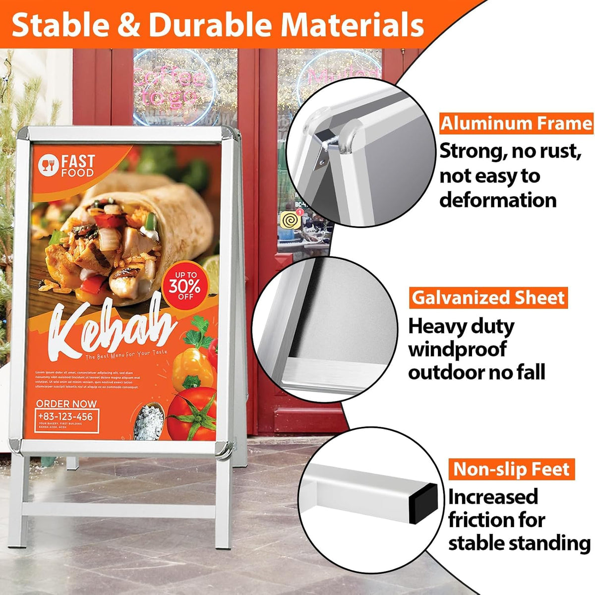 A2 Pavement Sign A Board Double Sided Poster Display Aluminium Frame Silver