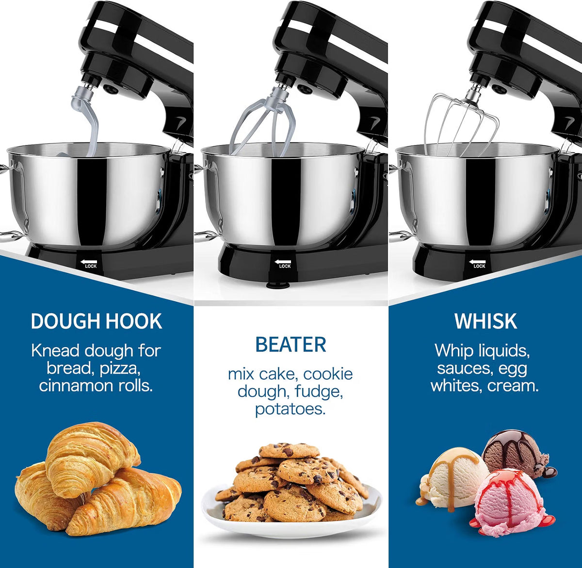 Stand Mixer 1000W 5 Quart 8 Speed Tilt Head Baking Food Mixer Black Vospeed