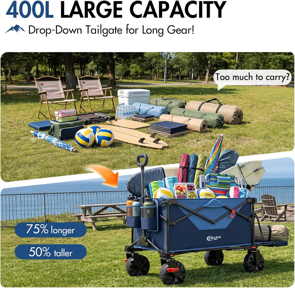 Beach Trolley 400L Heavy Duty All Terrain Wheels Foldable Wagon Portal Sand Cart