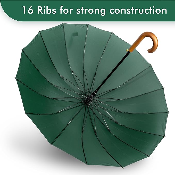 Golf Umbrella Windproof 16 Ribs J Handle Stick Umbrella Becko Black Blue Green