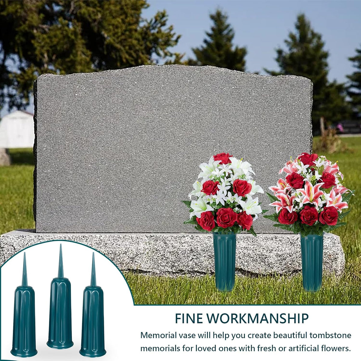 Cemetery Vases 20 Pack Memorial Flower Holders Spikes Dark Green Grave Decoration