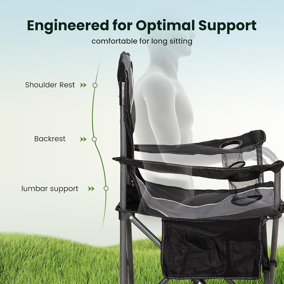 Camping Chair Heavy Duty Folding Outdoor Chair Adults Grey ALPHA CAMP Portable
