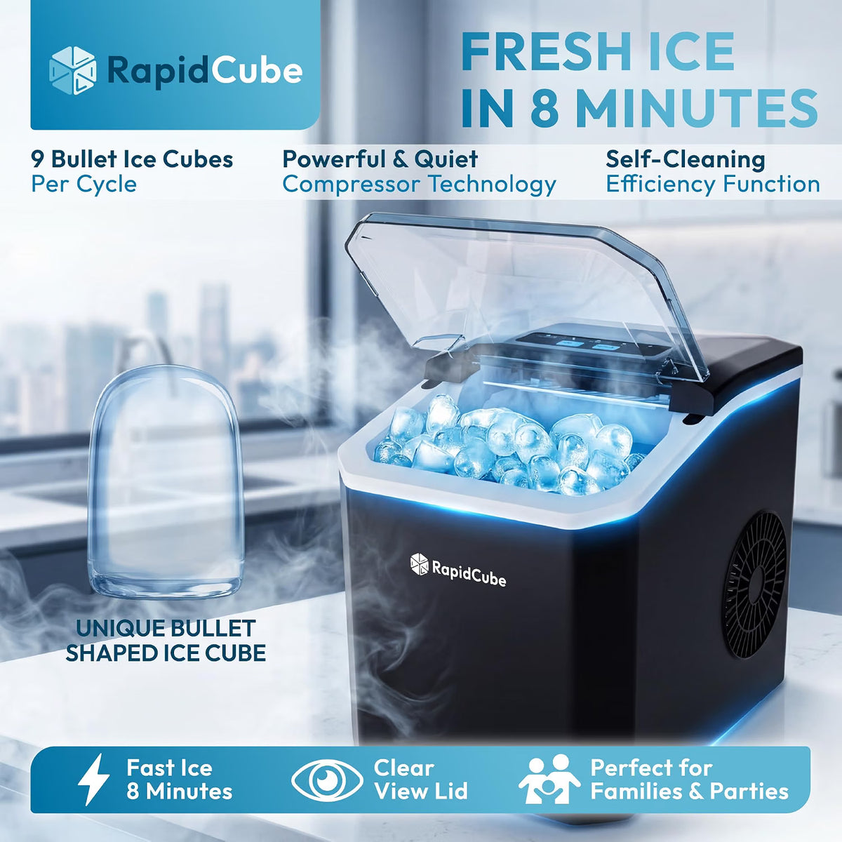Ice Maker Machine 1.5L Countertop Self Cleaning Portable Compact Ice Maker iN