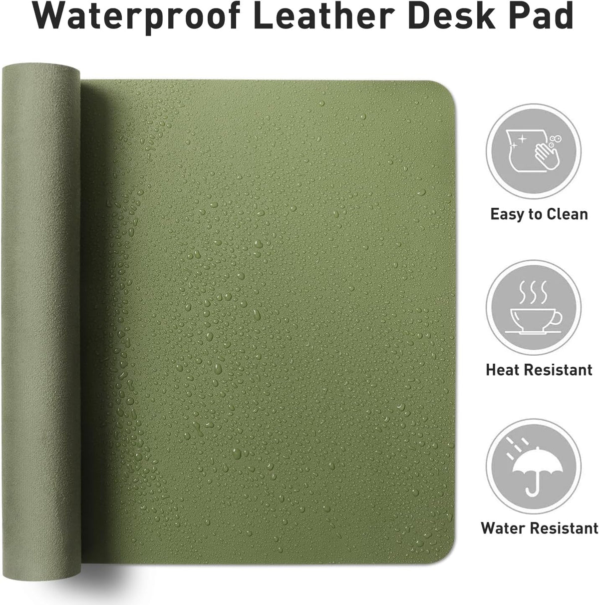 Desk Mat 120x60cm PU Leather Large Mouse Pad Olive Green Office Aothia