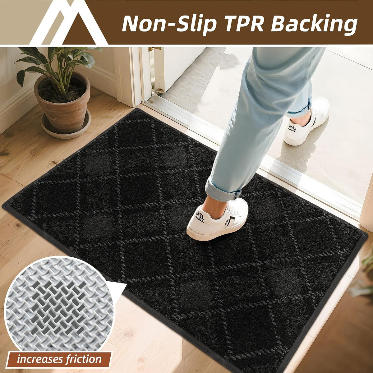Indoor Door Mat 50x80cm Non Slip Washable Dirt Trapper Black COSY HOMEER Entrance