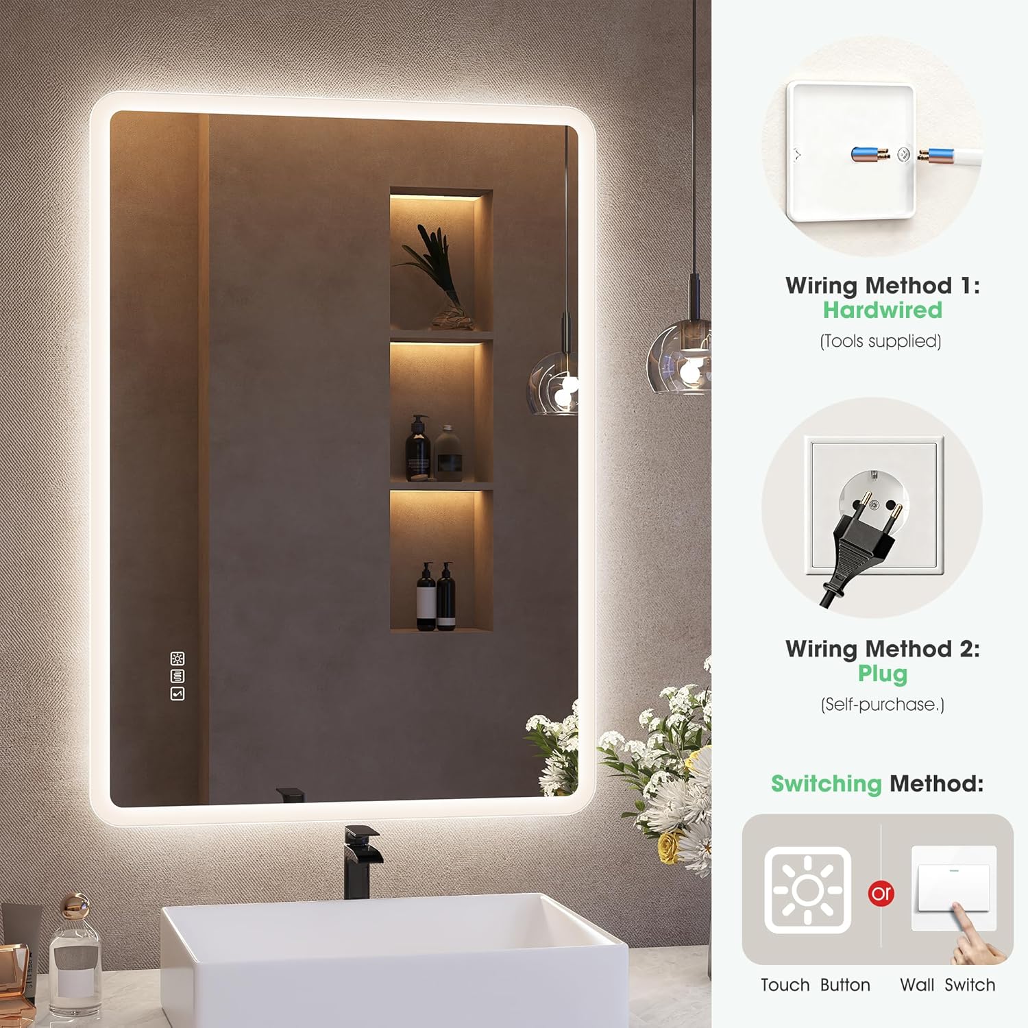 Bluetooth Bathroom LED Mirror 500x700 Anti Fog Dimmable S'bagno