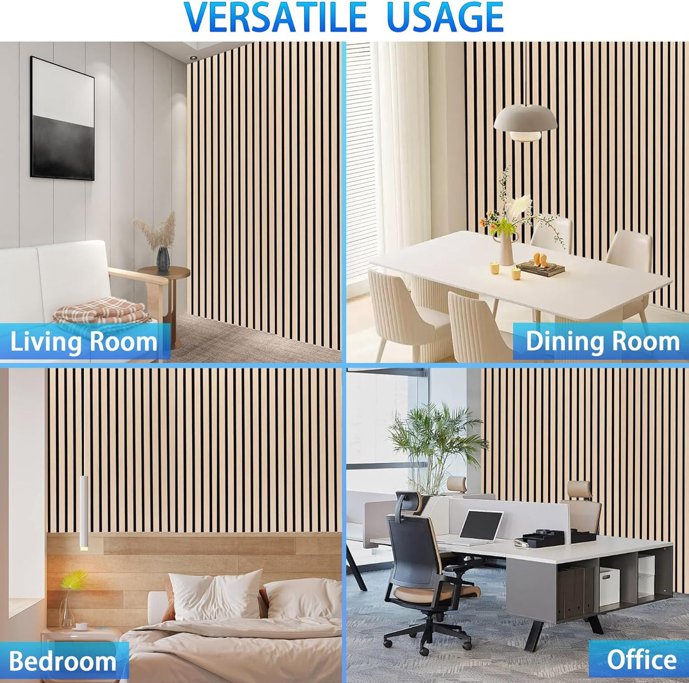3D Slat Acoustic Wall Panels 2 Pack 122x60cm Wood Sound Absorbing Decor