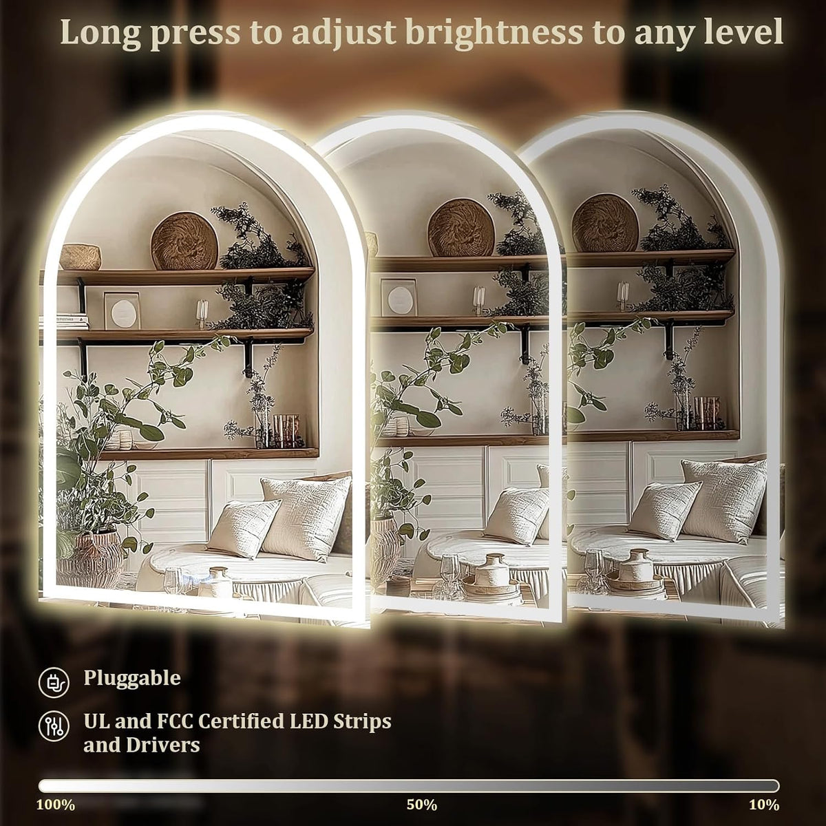 Arched LED Bathroom Mirror 50x75cm Front Backlit Dimmable Vanity Koonmi Wall
