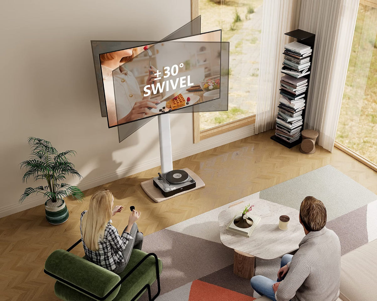 TV Floor Stand 32-70 Inch White 20mm Wood Base Universal FITUEYES Display Mount