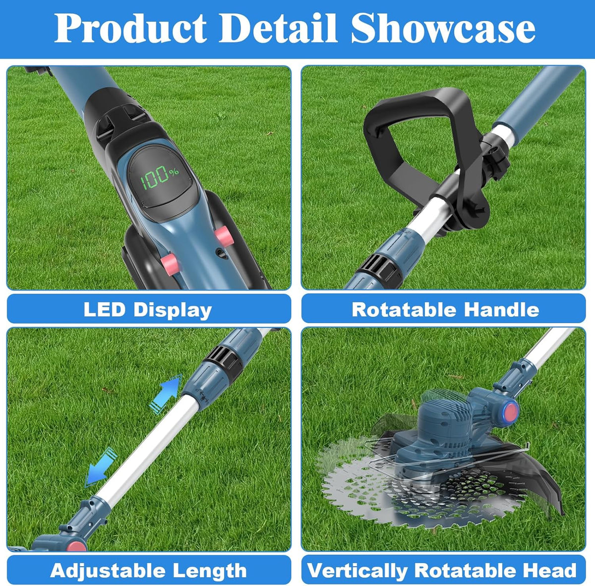 Cordless Strimmer 750W 21V Brushless 5 in 1 2x4Ah Batteries Makita Compatible