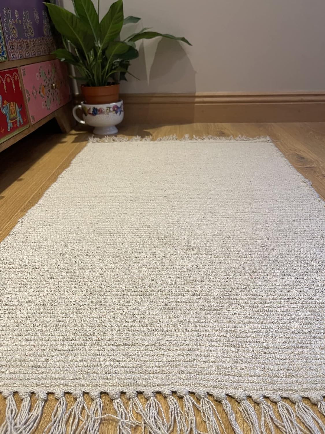 Cotton Rug 150x240cm Soft Muted Cream Hand Loomed GoodWeave Natural Hush Carpet
