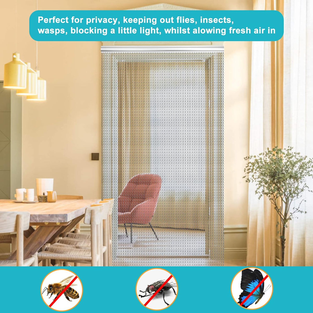 Aluminium Chain Fly Screen 90x200cm Door Curtain Silver Grey Insect Pest Control