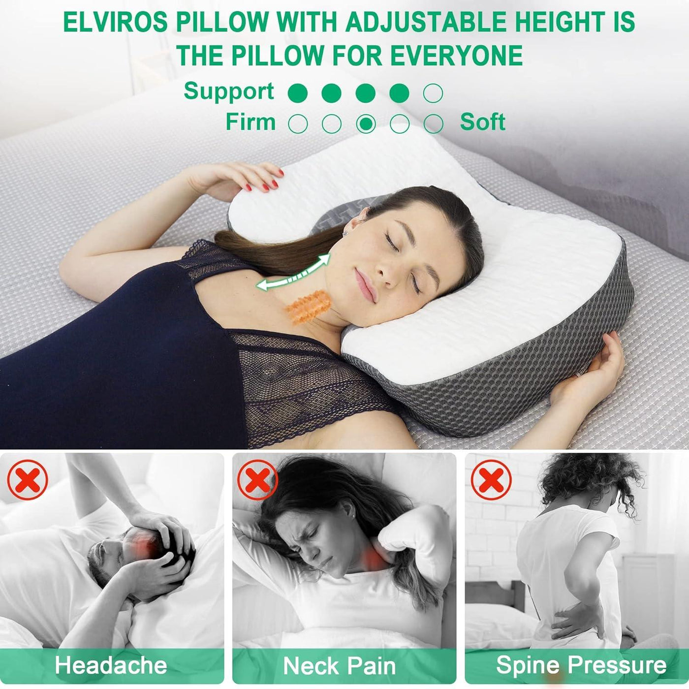 Elviros Cervical Memory Foam Neck Pillow for Side Sleeping 54x 34x7cm - Massive Discounts
