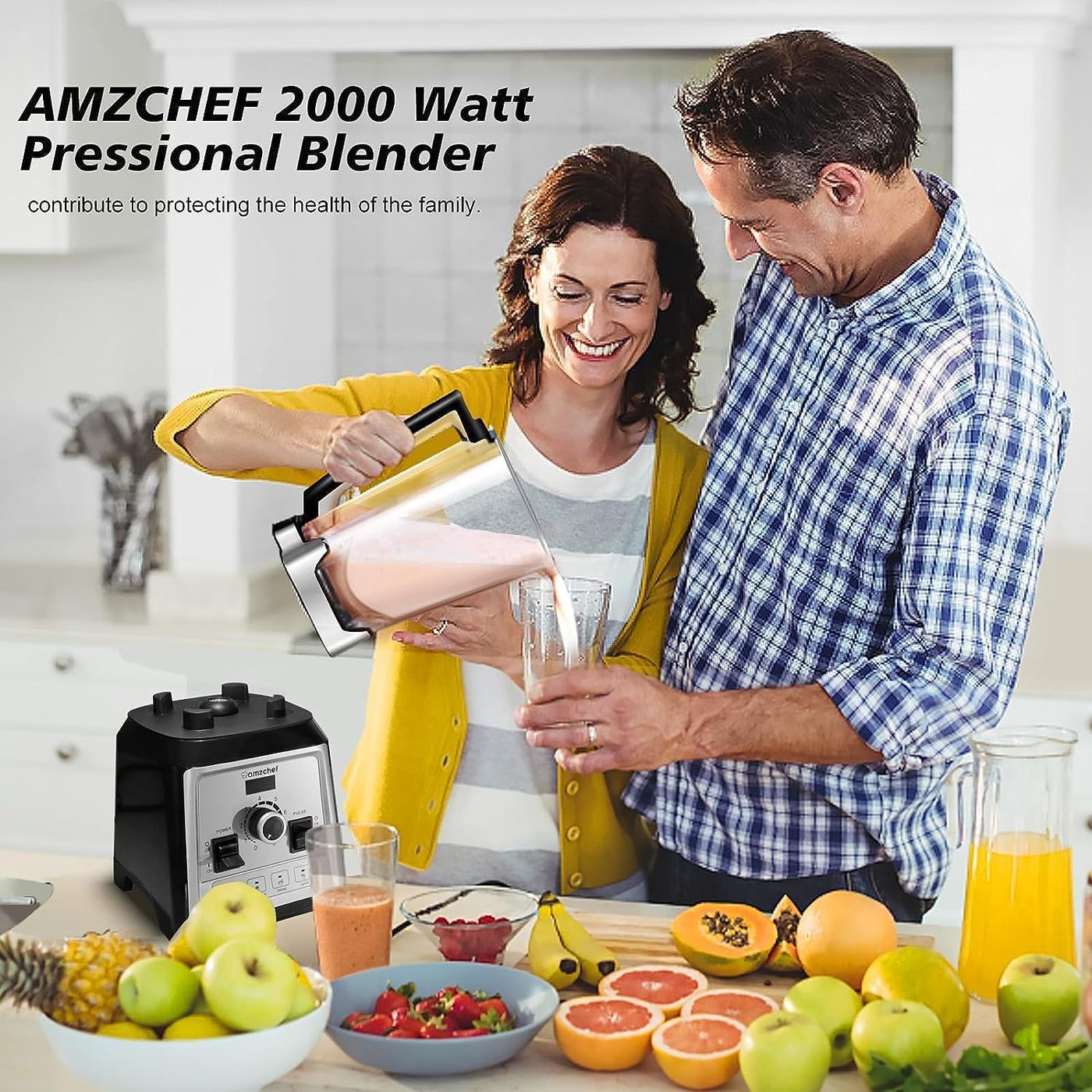 Commercial Blender 2000W 2L High Speed Smoothie Maker 25000RPM AMZCHEF