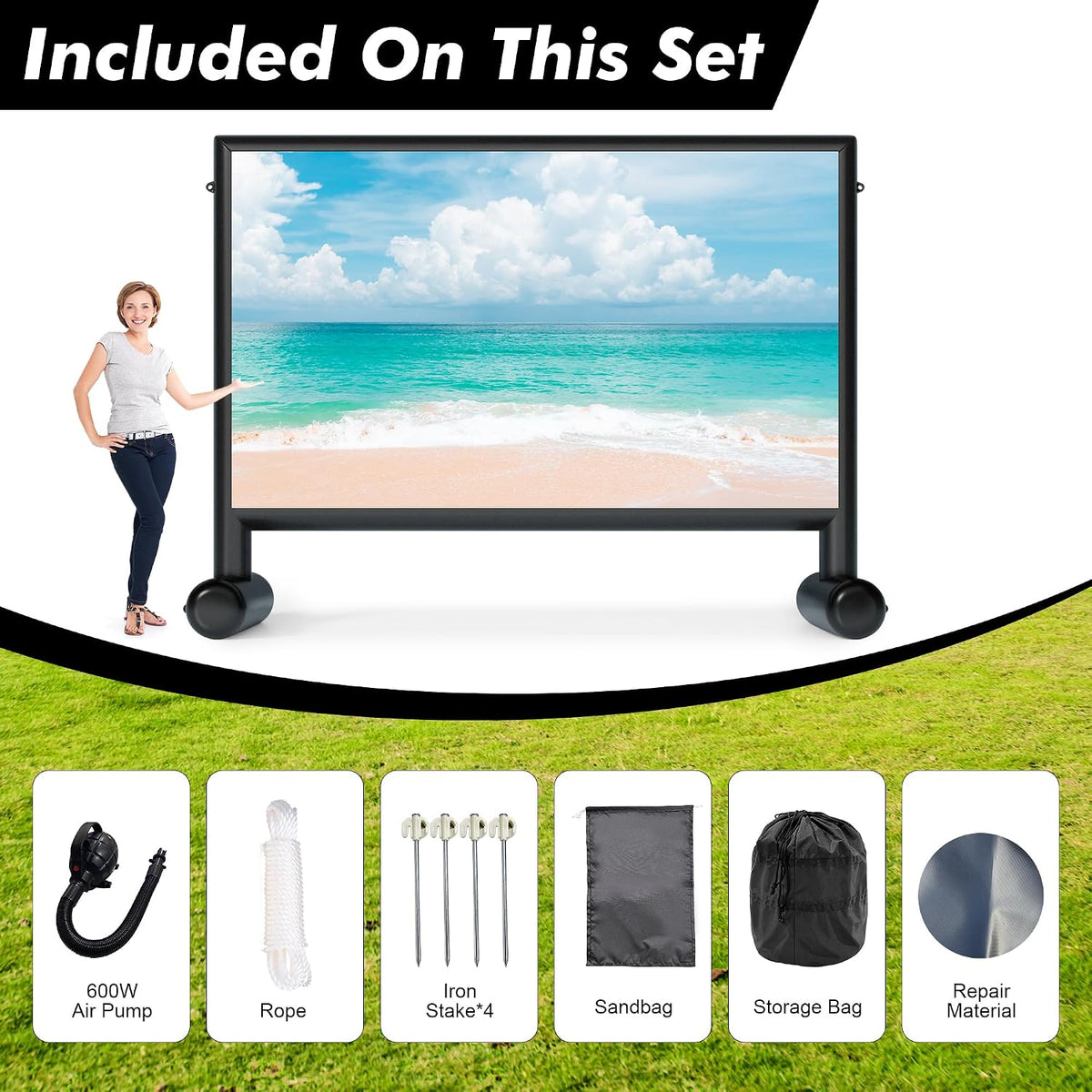 Inflatable Projector Screen 11FT PVC Airtight Outdoor Movie Screen with Air Blower