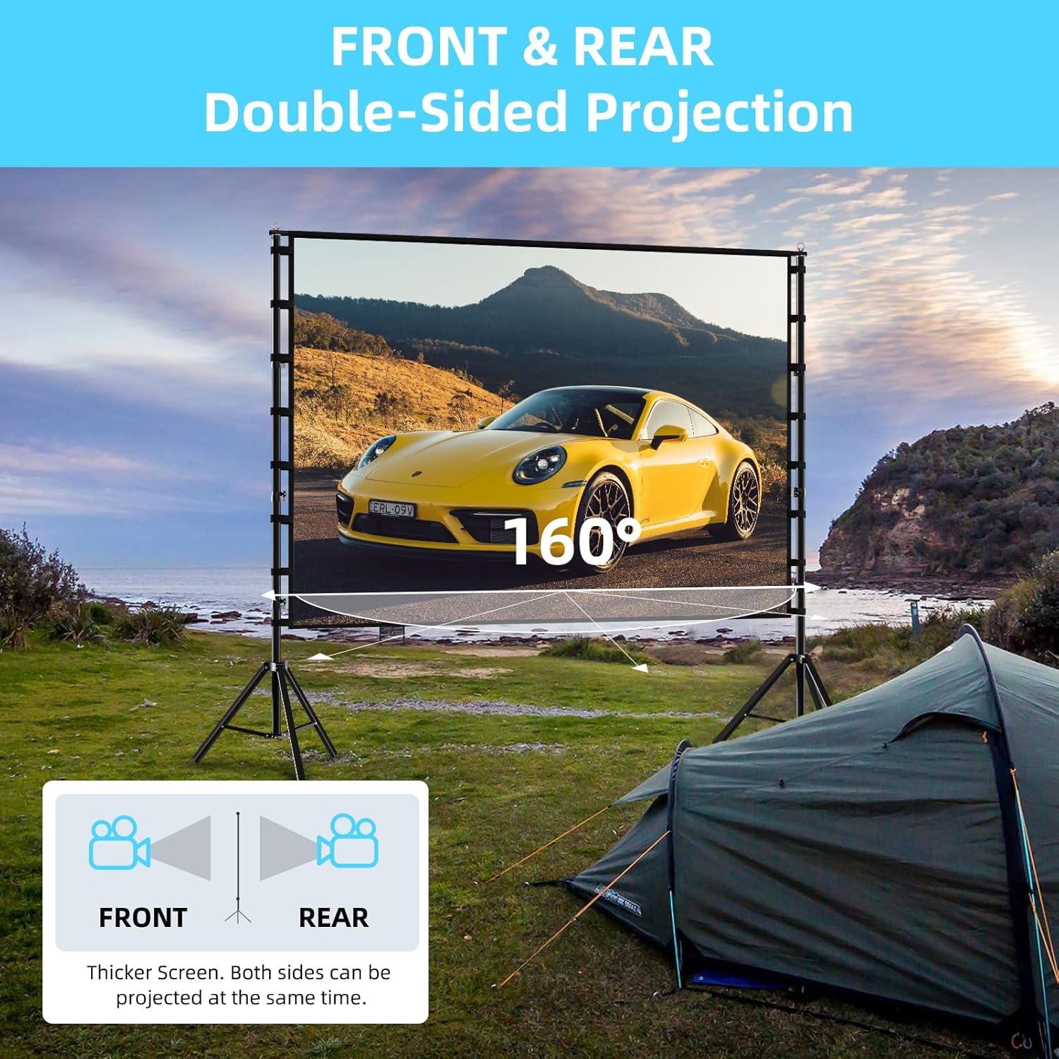 Projector Screen 180 Inch Large Projection Screen Stand Home Cinema TOWOND