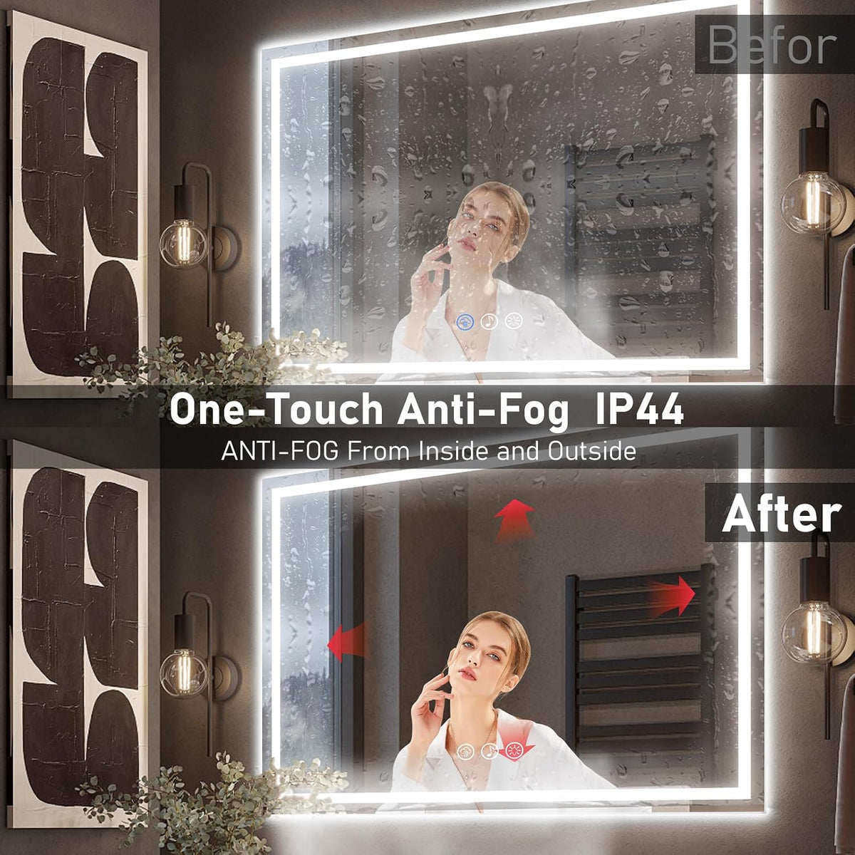 LED Bathroom Mirror 100x70cm Bluetooth Anti Fog Dimmable Frontlit Ratsamee