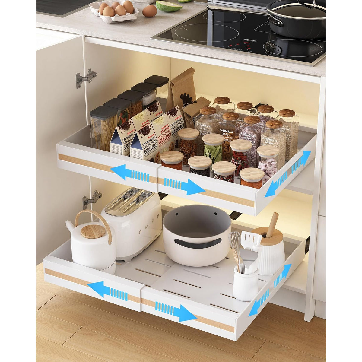 Pull Out Cabinet Organiser 2 Pack Expandable Cupboard Storage Shelves UMDONX