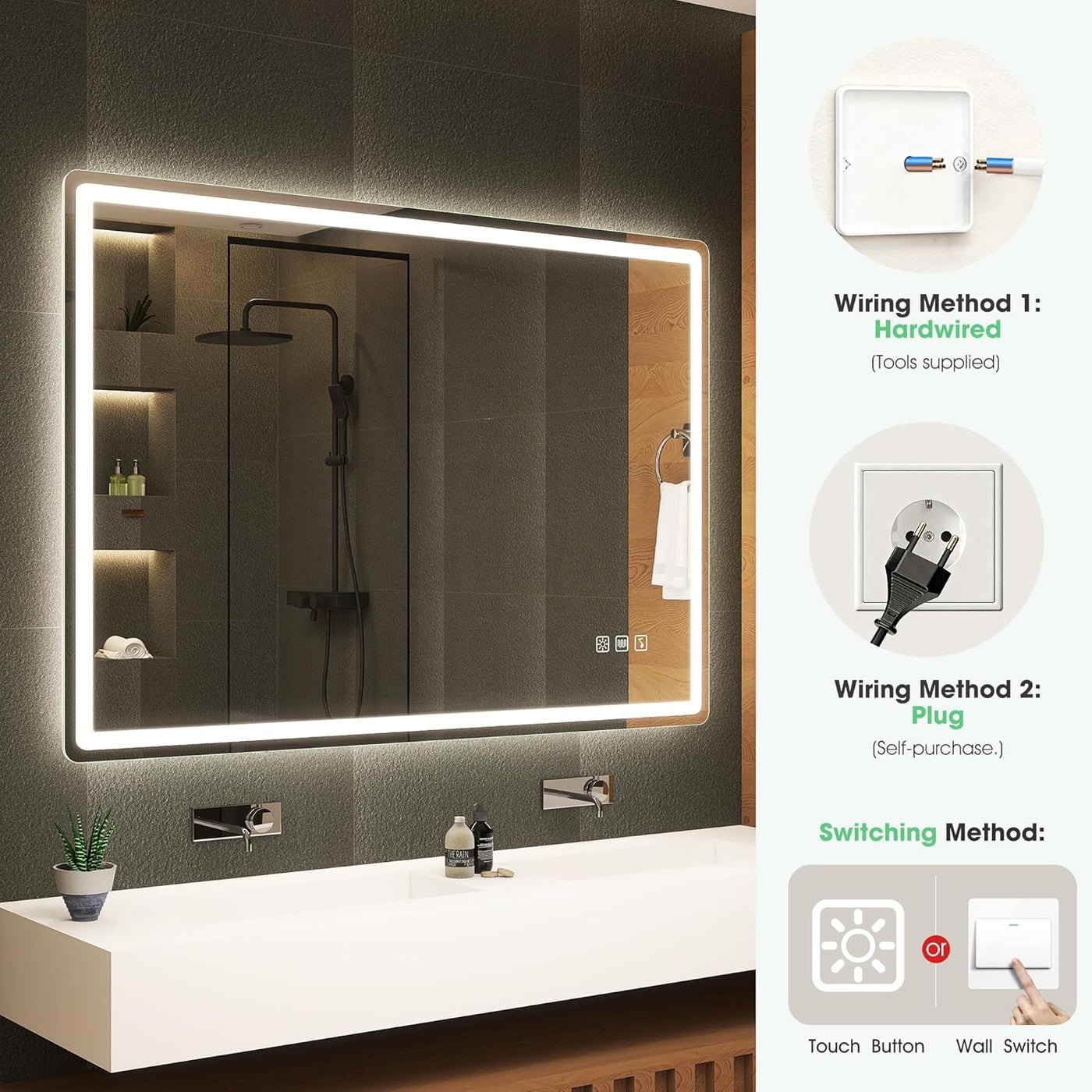 Bluetooth Bathroom LED Mirror 1000x700 Anti Fog Dimmable 3000K-6500K S'bagno