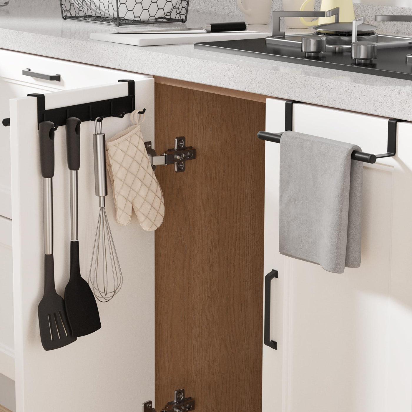 KES Towel Rail Over Cabinet Door 2pcs Towel Holder with Hooks Black - Massive Discounts