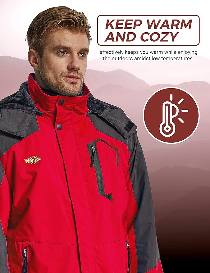 Wantdo Men's Waterproof Hooded Winter Mountain Ski Jacket Coat Red